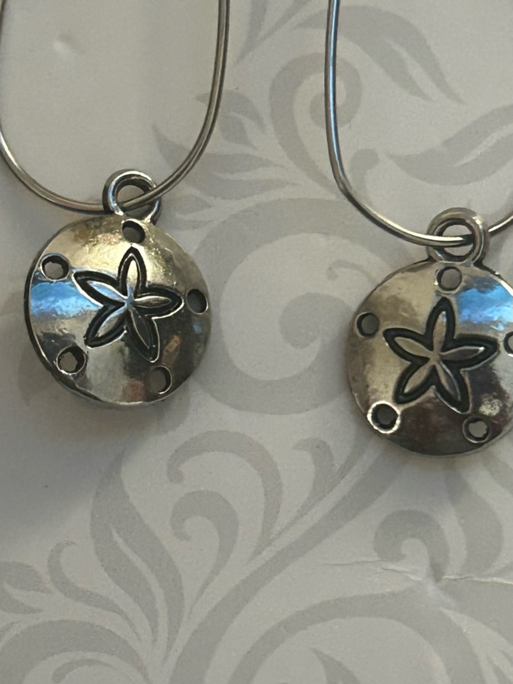 Silver Sand Dollar Starfish Hoop Earrings